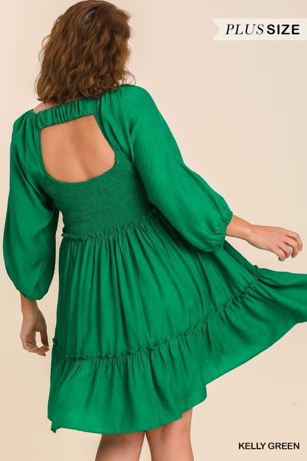 SALE!!  46 SQ-B {Into Bliss} Umgee Kelly Green Smocked Dress PLUS SIZE XL 1X 2X