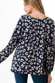 14 PLS {Trying My Best} Navy/Pink/Teal Leopard V-Neck Top