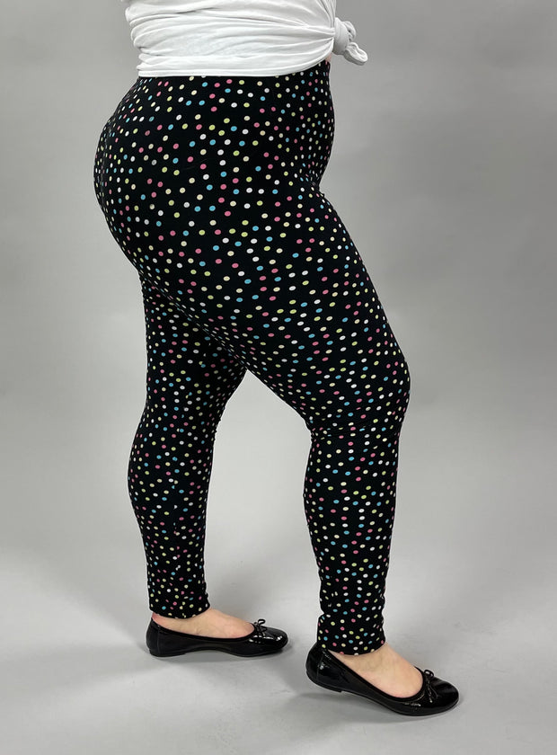 LEG-86 {Party Dots} Multi Colored Dot Print Leggings EXTENDED PLUS  3X/5X