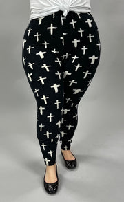 LEG-49 {Glamorous Crosses} Cross Printed Black Leggings EXTENDED PLUS SIZE 3X/5X