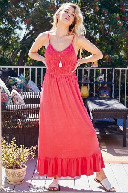 LD-R {My Best Choice} Coral Smocked Top Maxi Dress PLUS SIZE XL 2X 3X