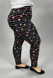 LEG-49 {Starry Skies} Stars & Stripes Black Printed Leggings EXTENDED PLUS SIZE 3X/5X