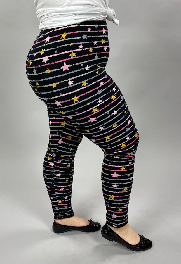 LEG-49 {Starry Skies} Stars & Stripes Black Printed Leggings EXTENDED PLUS SIZE 3X/5X