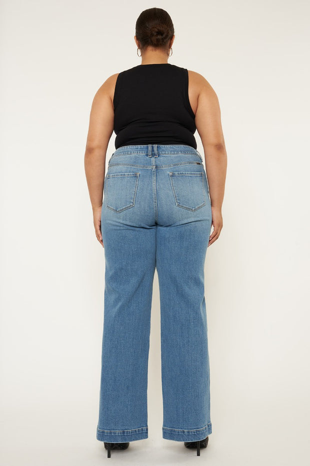 LEG-13 {KanCan} Med. Blue High Rise Wide Leg Jeans PLUS SIZE 16 18 20 22