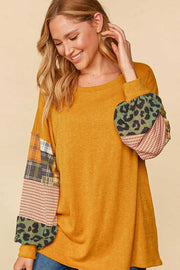 12  CP {Secret Love} Mustard Top w/Multi-Print Sleeves PLUS SIZE XL 2X 3X