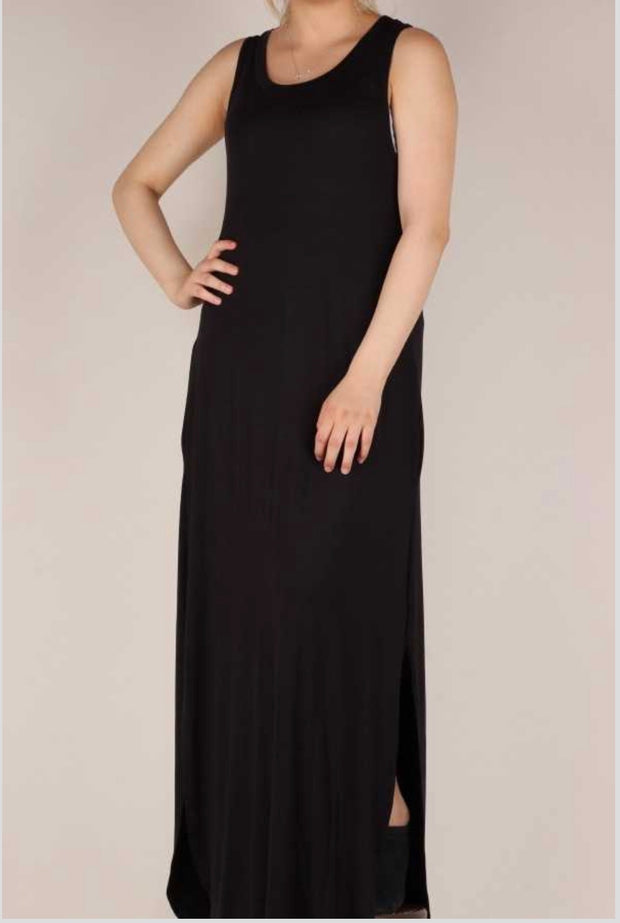 LD -A {In Your Dreams} Black Sleeveless Long Dress W/Pockets PLUS SIZE 1X 2X 3X