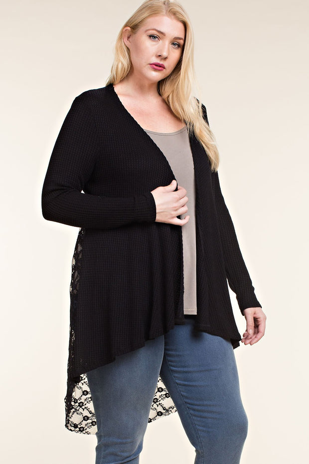 SALE!! 25 OT {Who You Are} VOCAL Black Waffle Knit Lace Back Cardigan PLUS SIZE XL 2X 3X