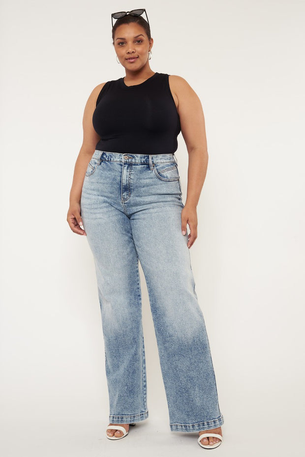 LEG-24 {KanCan} Med Blue Ultra High Rise 90's Flare Jeans EXTENDED PLUS SIZE 16 18 20 22