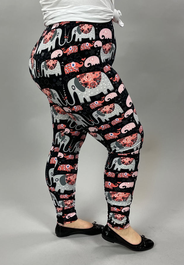 LEG-69 {Marching Elephants}  Elephant Print Leggings EXTENDED PLUS SIZE 3X/5X