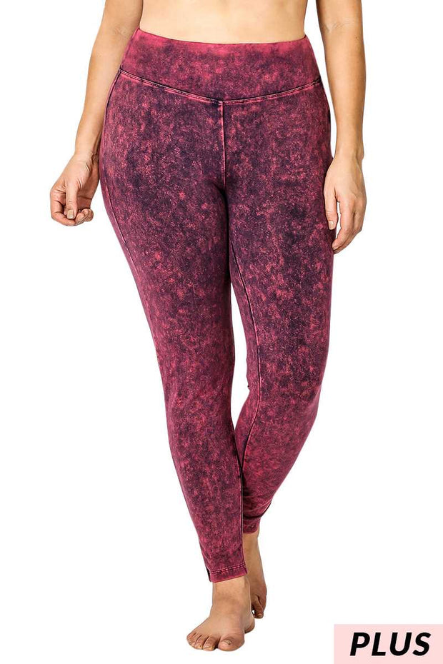 LEG-32 [Cool Touch} Dk. Plum Mineral Wash Leggings PLUS SIZE  1X