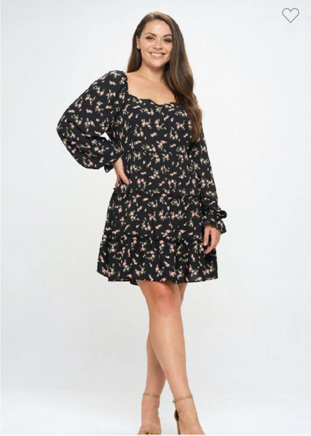 87 PLS-C {Oh La La} Black Floral Tiered Open Back Dress PLUS SIZE XL 2X 3X 4X