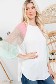 25 CP-K {Lovely Melody} Ivory/Pink/Mint Top PLUS SIZE 1X 2X 3X