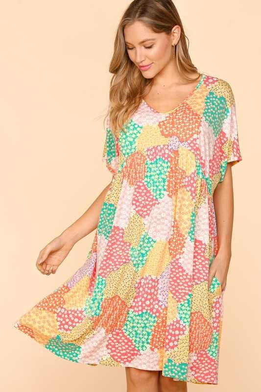 SALE!! 25 PSS-A {Whole Nine Yards} Multi-Color Floral Tiered Dress PLUS SIZE XL 2X 3X