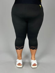 LEG-78 {Paris Mode} Black Lace Hem Capri Leggings PLUS SIZE XL 2X 3X (True To Size}