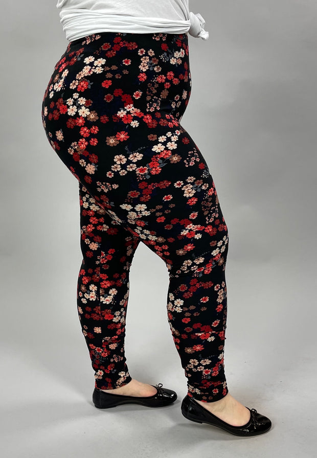 LEG-33 {Whoopsy Daisy} Black Floral Leggings EXTENDED PLUS SIZE 3X/5X