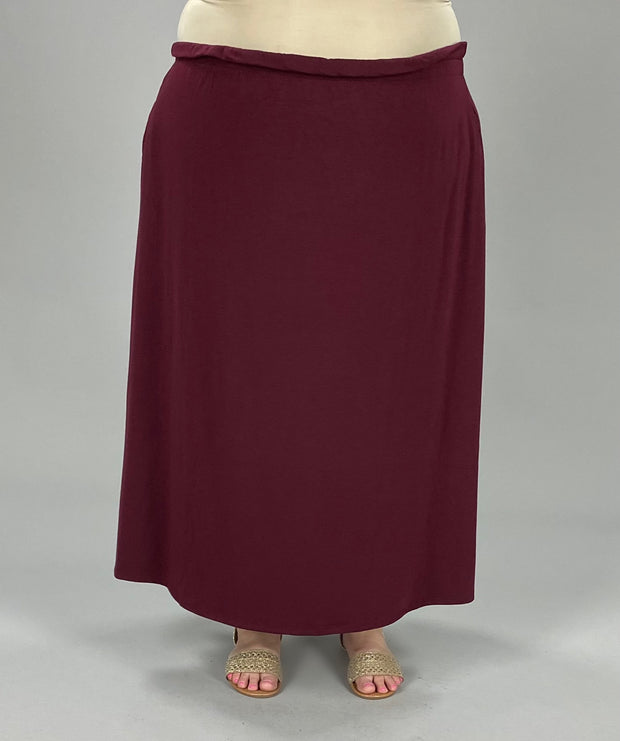 BT-P {Maxi Comfort} DARK BURGUNDY Maxi Skirt PLUS SIZE 1X 2X 3X