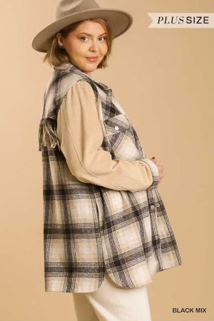 24  OT-B {Class Is In} Umgee Taupe Plaid Shacket PLUS SIZE XL 1X 2X