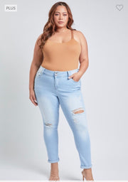 LEG-37  {YMI Wanna Betta Butt} Light Wash Ripped Cuffed Ankle Jeans  PLUS SIZE 14 16 18 20