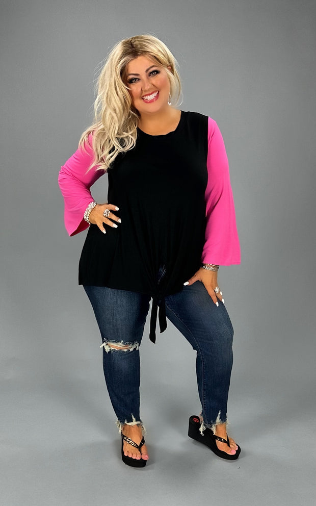 27 CP-Z {Whatever You Like} Black/Pink Front Tie Top  PLUS SIZE 1X 2X 3X 4X 5X 6X