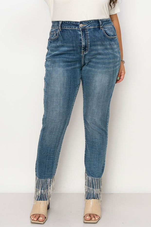 Leg- 8 [Vocal Double Bling} Blue Denim Jeans w/Rhinestones PLUS SIZE XL 2X 3X
