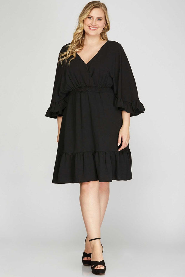 SALE!!  45  SQ-A {No Bad Days} Black V-Neck Lined Dress PLUS SIZE XL 1X 2X