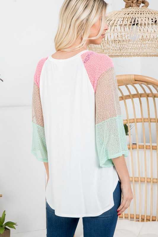 25 CP-K {Lovely Melody} Ivory/Pink/Mint Top PLUS SIZE 1X 2X 3X