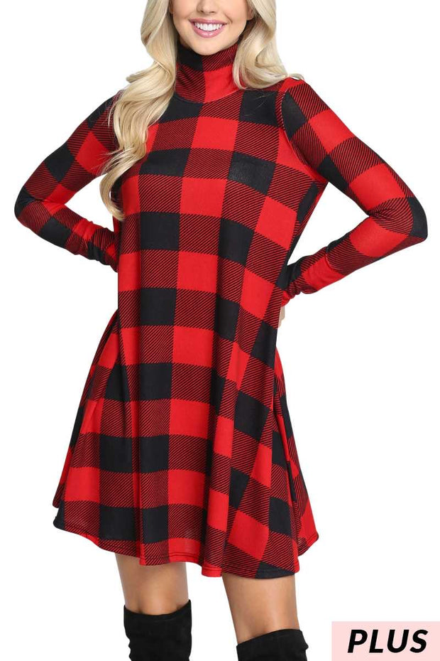 37 PLS-I {Home For Christmas} Red/Black Plaid Turtleneck Dress PLUS SIZE 1X 2X 3X