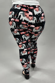 LEG-69 {Marching Elephants}  Elephant Print Leggings EXTENDED PLUS SIZE 3X/5X
