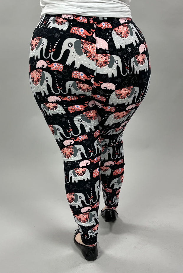 LEG-69 {Marching Elephants}  Elephant Print Leggings EXTENDED PLUS SIZE 3X/5X