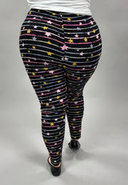 LEG-49 {Starry Skies} Stars & Stripes Black Printed Leggings EXTENDED PLUS SIZE 3X/5X