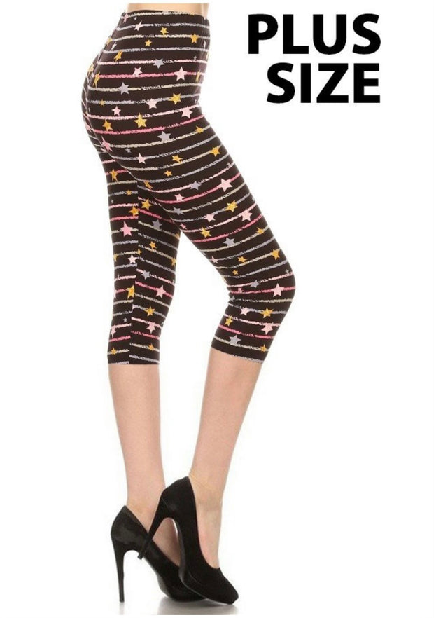 LEG-17 {For The Stars) Black Striped Butter Soft Capri Leggings