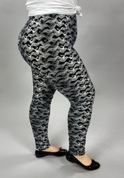 LEG-53 {Swan Lake} Swan Printed Black Leggings EXTENDED PLUS SIZE 3X/5X
