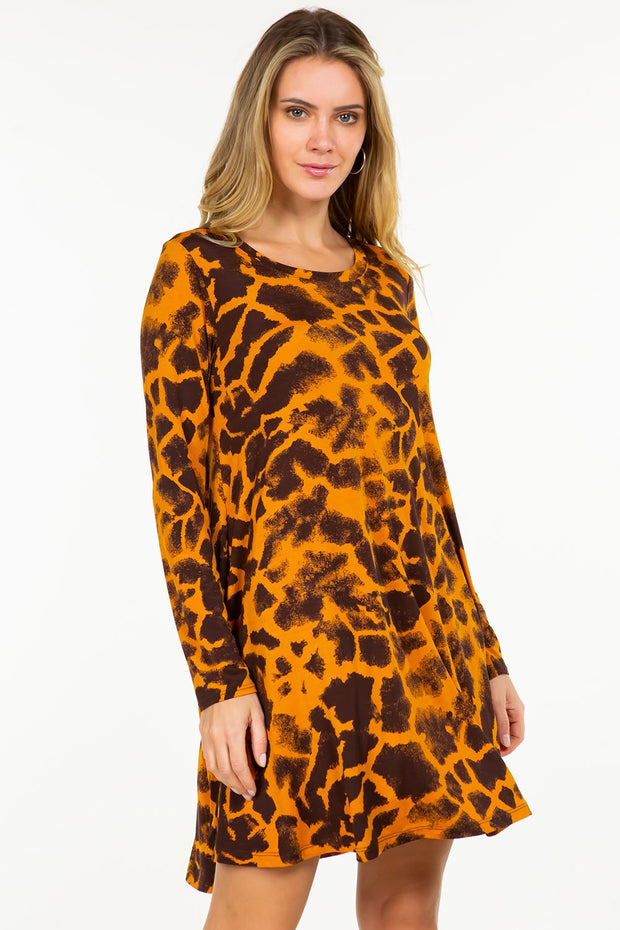 95  PLS-E {Wild Talking} Burnt Orange Print Long Sleeve Dress PLUS SIZE 1X 2X 3X