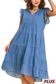 52 SSS-G [Crisp Mornings} Umgee  Slate Blue Eyelet Dress PLUS SIZE XL 1X 2X