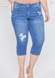 LEG-61 {Royalty For Me} Med. Blue Ripped Capri Jeans   PLUS SIZE 14 16 18 20 22 24