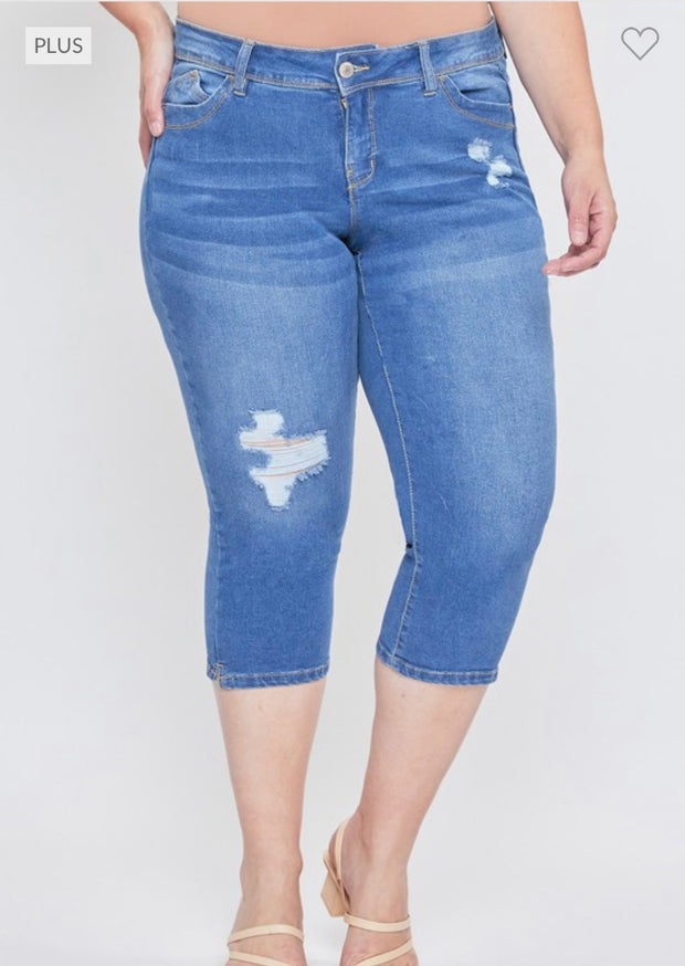 LEG-61 {Royalty For Me} Med. Blue Ripped Capri Jeans   PLUS SIZE 14 16 18 20 22 24