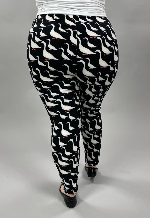 LEG-57 {Bye Bye Birdie} Black Bird Print Leggings  EXTENDED PLUS SIZE 3X/5X