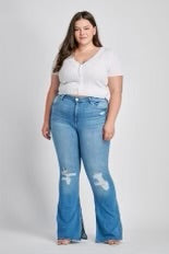 BT-99  {Ms. Cello} Medium High Rise Flare Jeans PLUS SIZE 14 16 18 20 22
