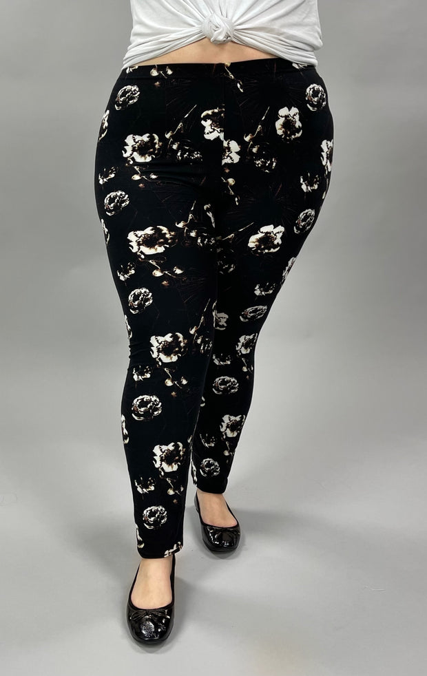 LEG-86 {The Thing Is} Black Floral Leggings  EXTENDED PLUS SIZE 3X/5X