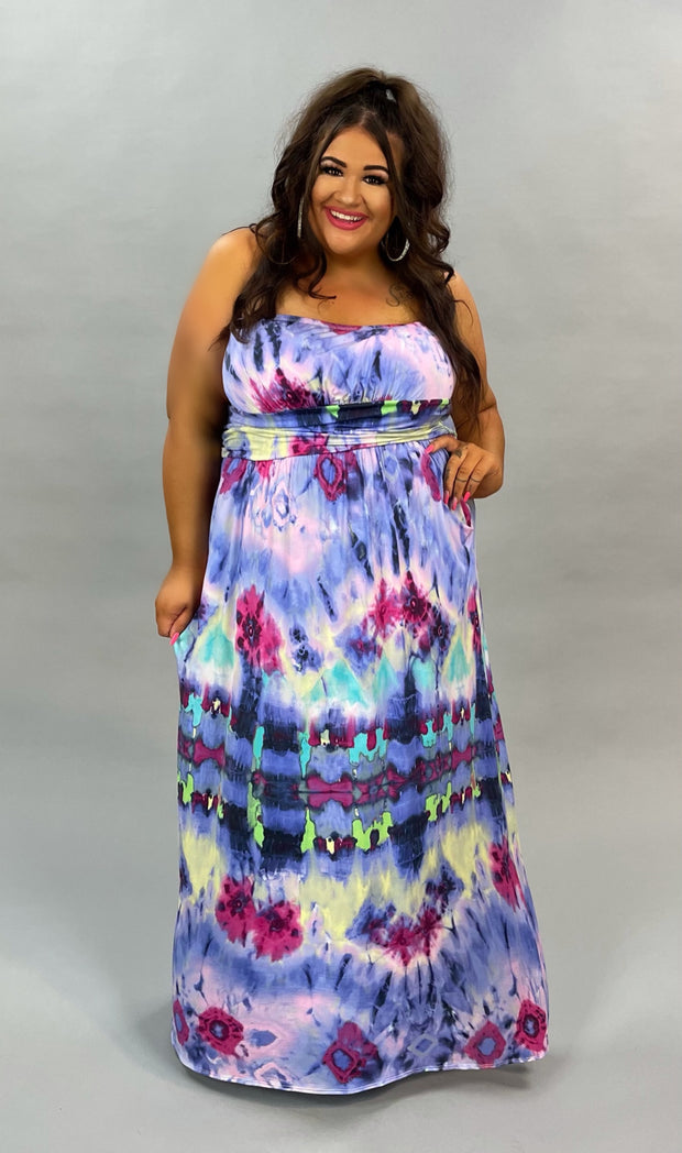 LD-V {Watercolor Wonder} Strapless Multi-Color Long Dress PLUS SIZE 1X 2X 3X