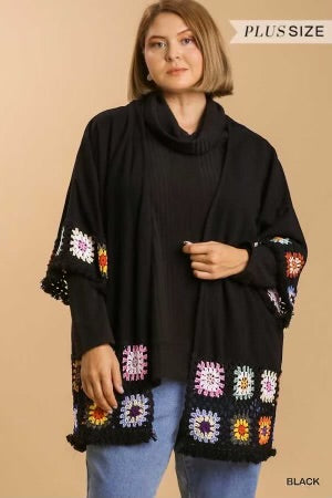 25 OT-W {Take The Leap} Umgee Black Kimono  w/ Crochet PLUS SIZE XL 1X 2X