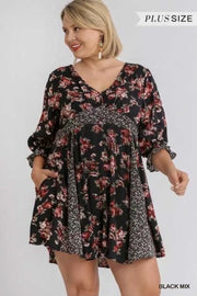 SALE!! 27 CP-C {Lovely Days} "UMGEE" Black Mix Floral Dress PLUS SIZE XL 1X 2X