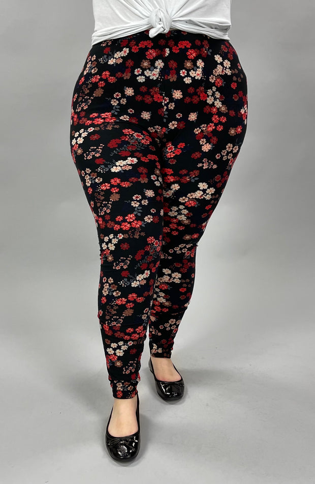 LEG-33 {Whoopsy Daisy} Black Floral Leggings EXTENDED PLUS SIZE 3X/5X