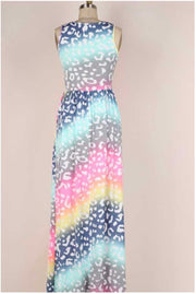 LD-Y {Spotted Rainbow}  Multi-Color Long Dress W/Spots PLUS SIZE 1X 2X 3X