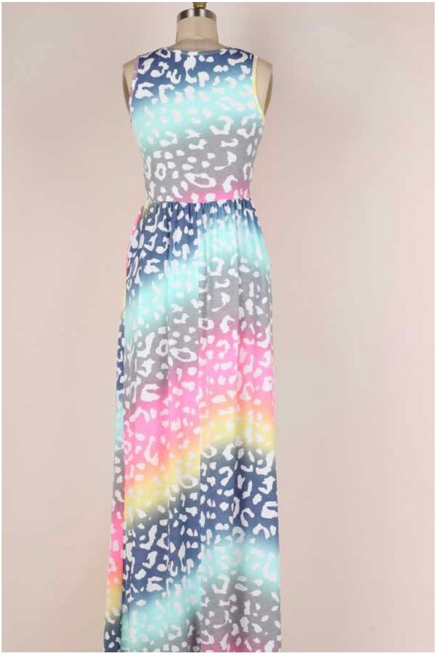 LD-Y {Spotted Rainbow}  Multi-Color Long Dress W/Spots PLUS SIZE 1X 2X 3X