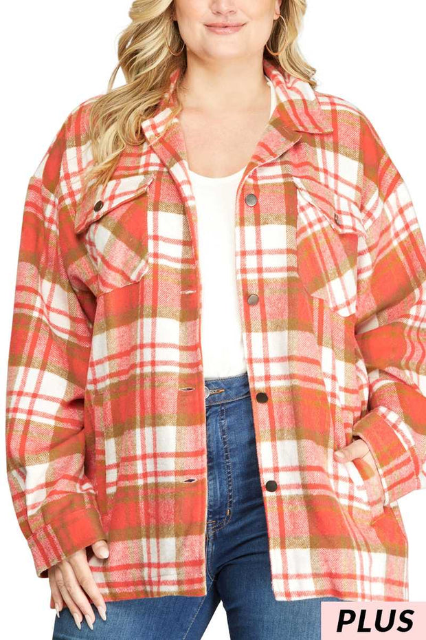 90 OT-A {Deserving Praise} Coral Plaid Jacket  PLUS SIZE XL 1X 2X