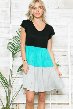 SALE!! 22 CP-A {Blown Away} Teal Color Block Tiered Dress PLUS SIZE 1X 2X 3X