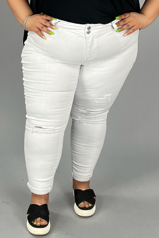 LEG-34 {YMI Wanna Betta Butt} White Ripped Cuffed Ankle Jeans PLUS SIZE 14 16 18 20