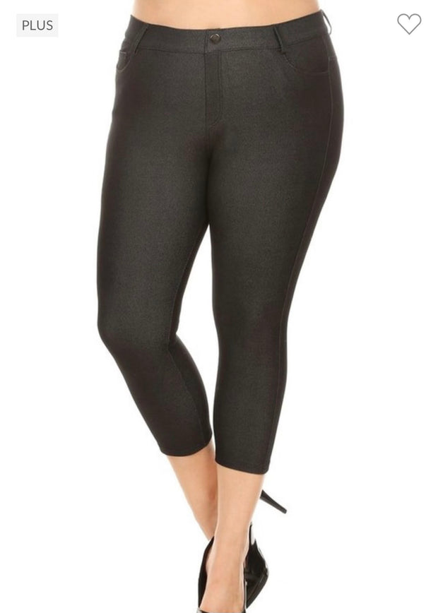 LEG-99 {Black Revolution} Black Capri Jeggings PLUS SIZE 1X 2X 3X
