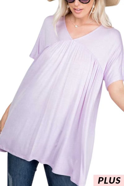 16 SSS-F {Saturday Smiles} Lavender V-Neck Tunic PLUS SIZE 1X 2X 3X